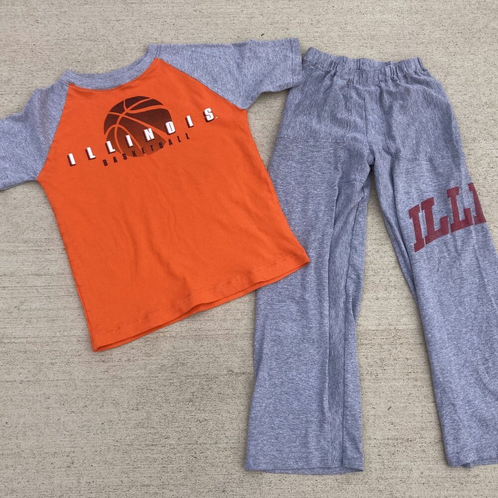 University of Illinois Fighting Illini outfit t-shirt pajama set youth sz 8/10